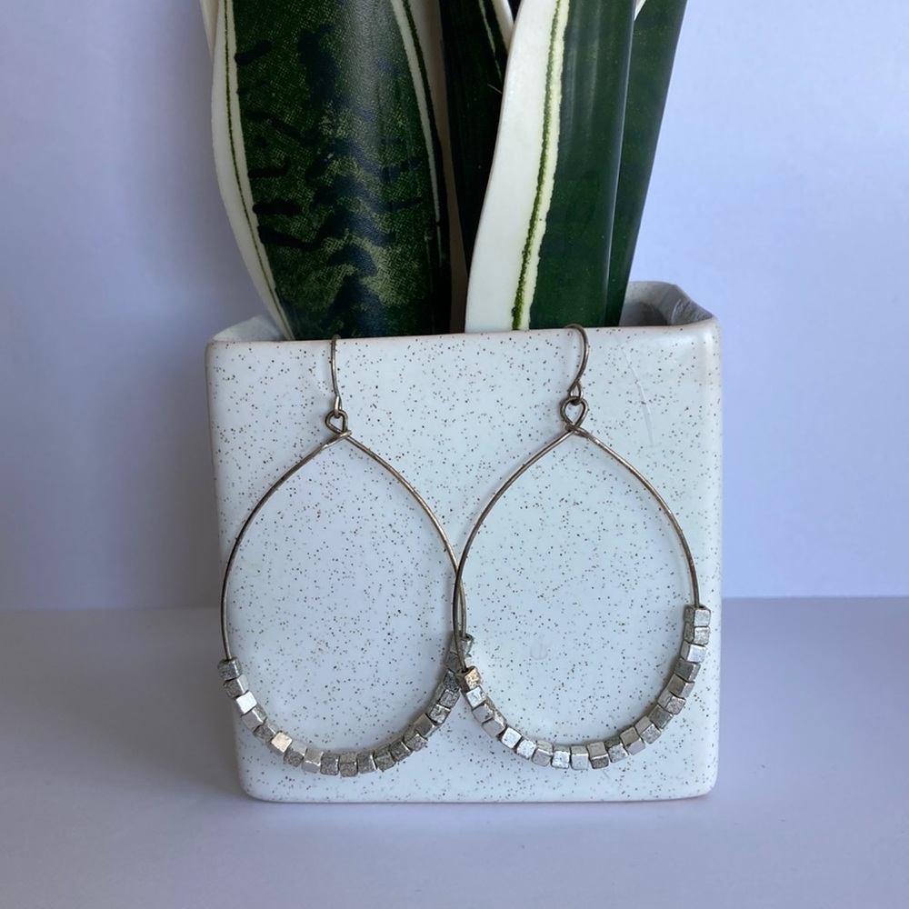 Silver Bead Detailed Hoop Dangle Earrings